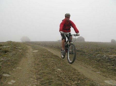 Tony riding through the mist